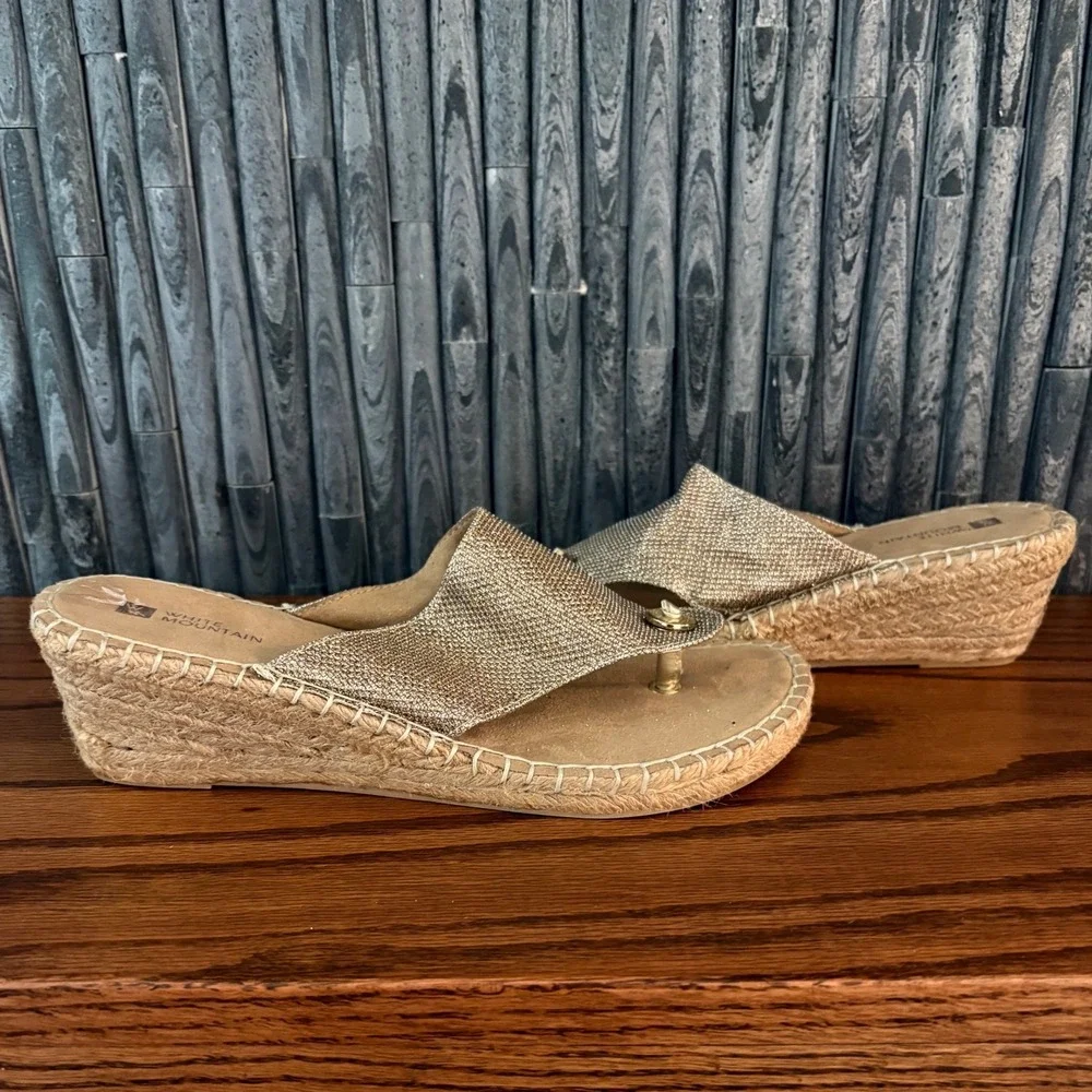 White Mountain Beachball Gold Metallic Espadrille Wedge Sandals Womens 8.5M